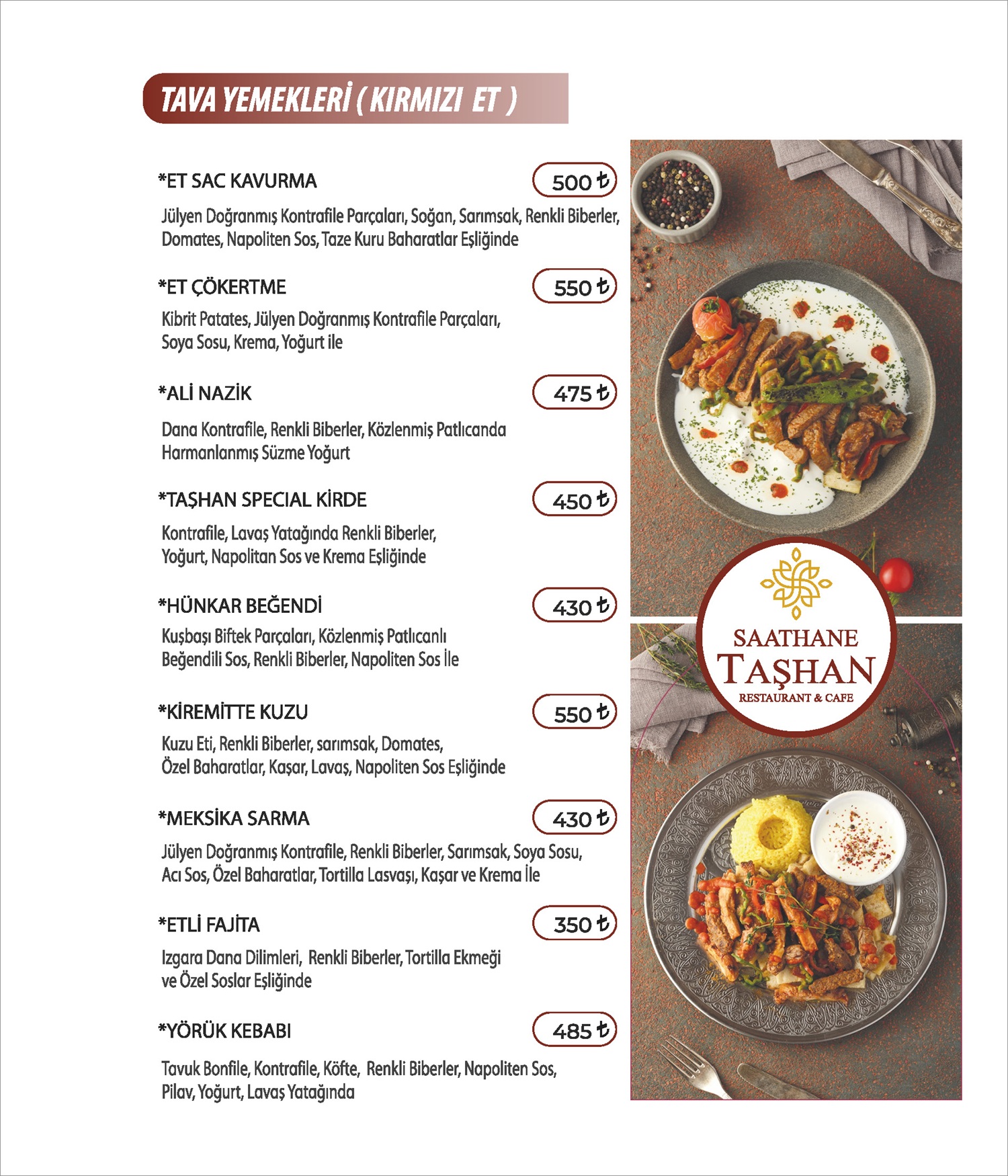 Taşhan Menu