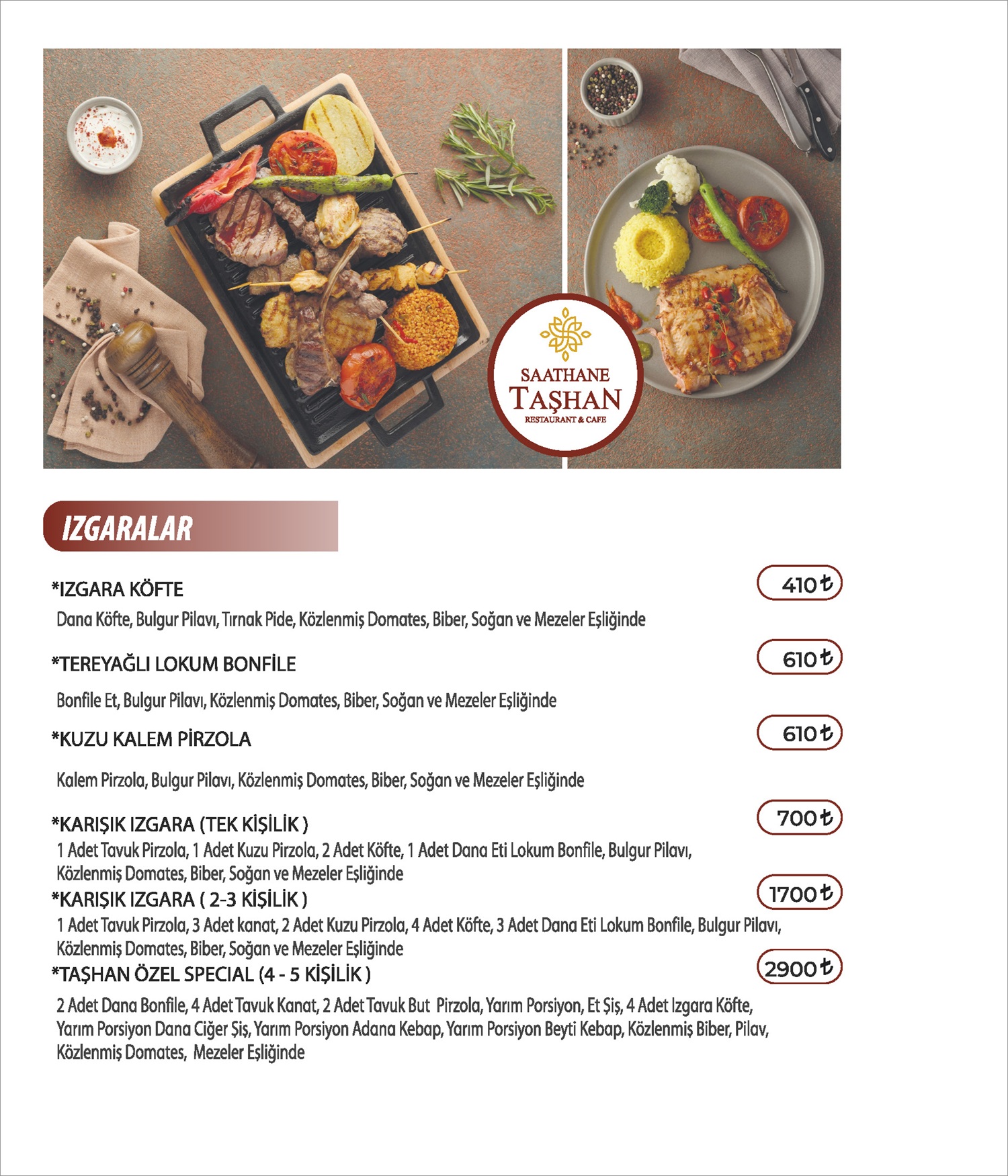 Taşhan Menu