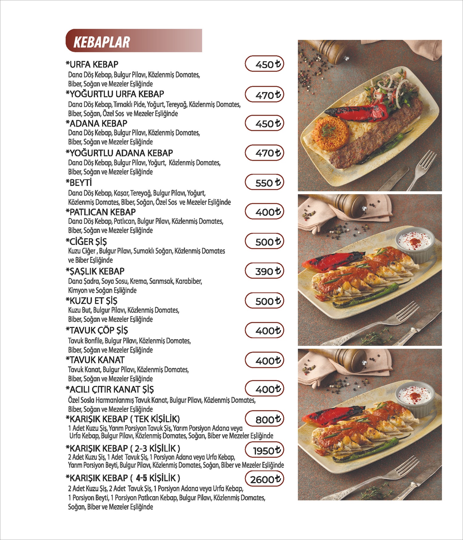 Taşhan Menu