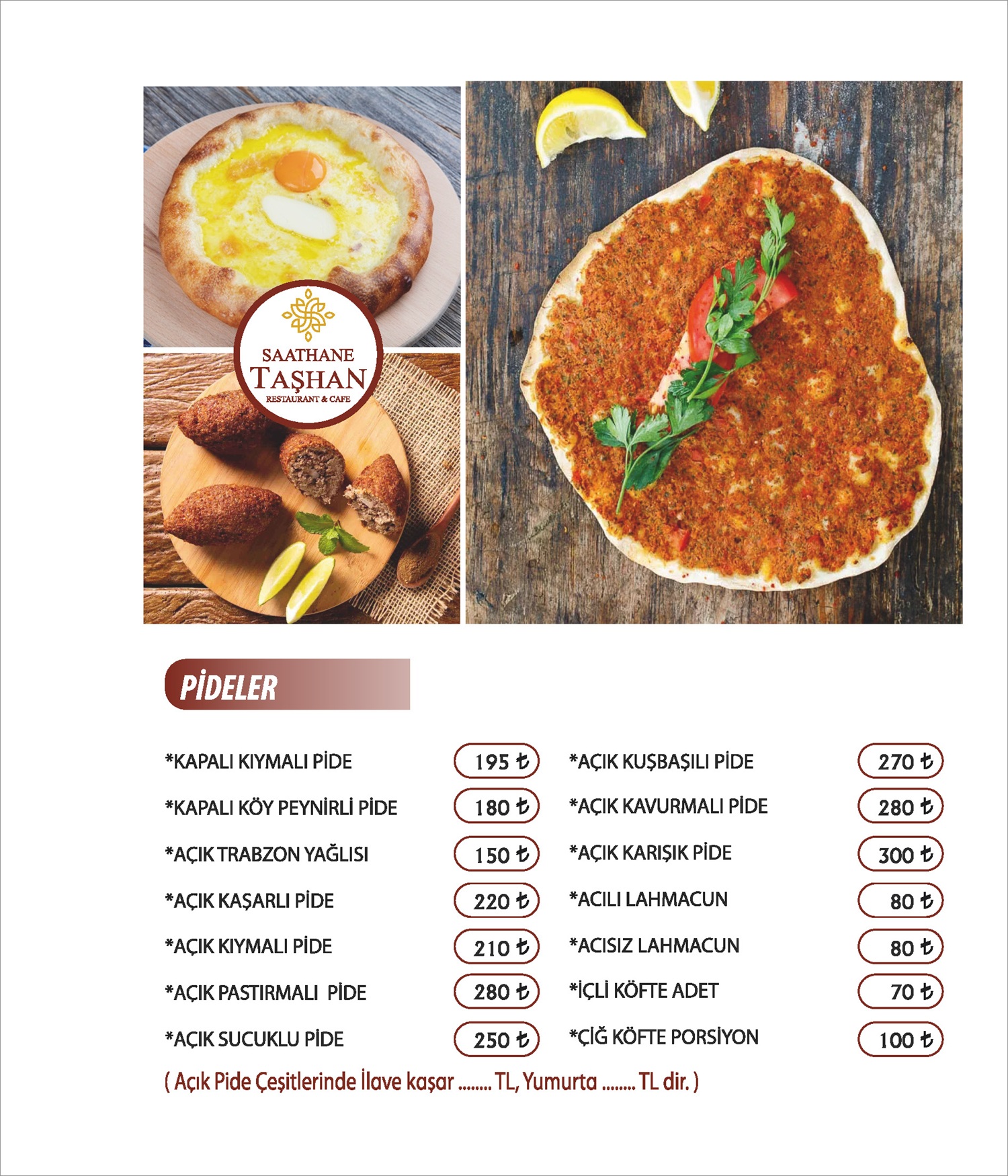 Taşhan Menu